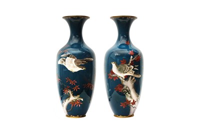 Lot 999 - A PAIR OF LARGE JAPANESE CLOISONNÉ 'HAWK' VASES