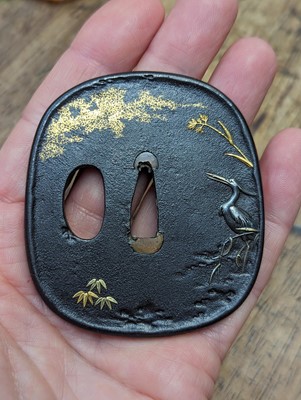 Lot 1018 - A JAPANESE 'WHITE HERON' SWORD GUARD, TSUBA