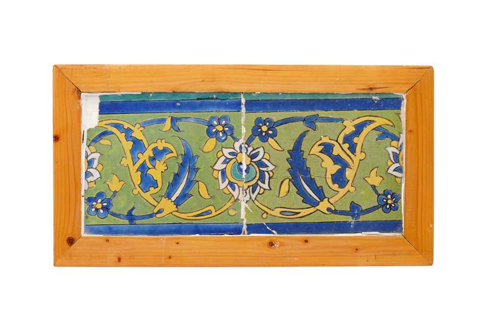 Lot 290 - TWO DECORATIVE WALL PANELS OF SAFAVID CUERDA SECA POTTERY TILES