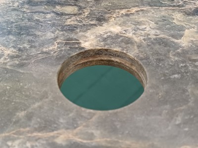 Lot 373 - A LARGE CHINESE ARCHAIC MOTTLED GREEN JADE DISC, BI