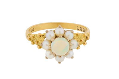 Lot 9 - AN OPAL AND PEARL CLUSTER RING