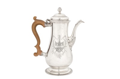 Lot 406 - A George II provincial sterling silver coffee pot, Newcastle 1757 by John Langlands I