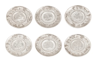 Lot 165 - A set of six mid-20th century Vietnamese silver tea cups and saucers, Hanoi circa 1960