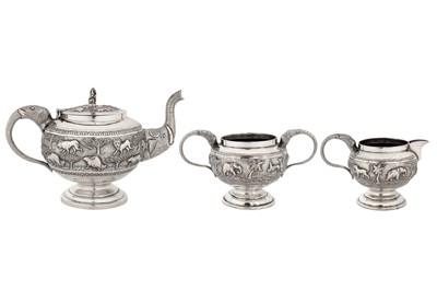 Lot 81 - An early 20th century Anglo – Indian unmarked silver three-piece tea service, Bombay circa 1910