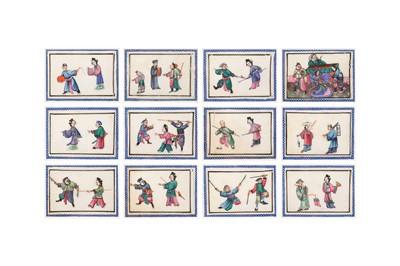 Lot 727 - A SET OF TWELVE CHINESE PITH PAPER PAINTINGS