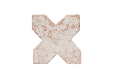 Lot 276 - A COBALT BLUE AND COPPER LUSTRE-PAINTED POTTERY CROSS-SHAPED TILE