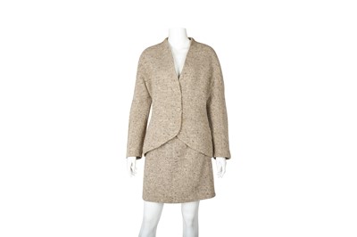 Lot 329 - Thierry Mugler Beige Tweed Skirt Suit - Size 40 & 42
