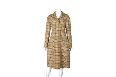 Lot 293 - Celine Tan Wool Prince Of Wales Check Coat - Size 38