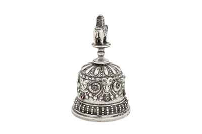 Lot 37 - An early 20th century German sterling silver table bell, Bad Kissingen by Simon Rosenau import marks for London 1904 by John George Piddington