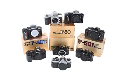 Lot 1233 - A Good Group  of Nikon Camera Bodies, inc Black FE & EM