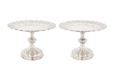 Lot 380 - A pair of Victorian sterling silver comports or tazza, London 1856 by Robert Garrard II (reg. 16th April 1818)