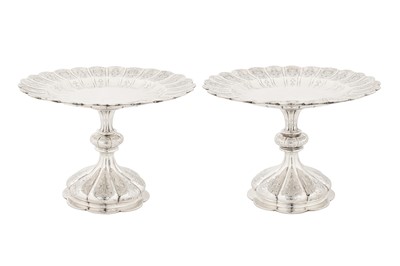 Lot 380 - A pair of Victorian sterling silver comports or tazza, London 1856 by Robert Garrard II (reg. 16th April 1818)