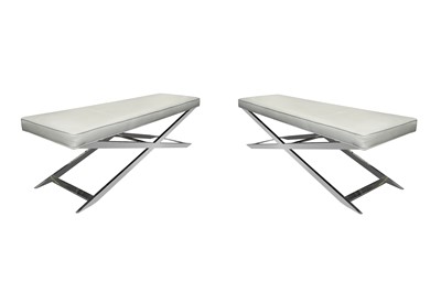 Lot 372 - OKA; A PAIR OF CONTEMPORARY X-FRAMED BENCHES