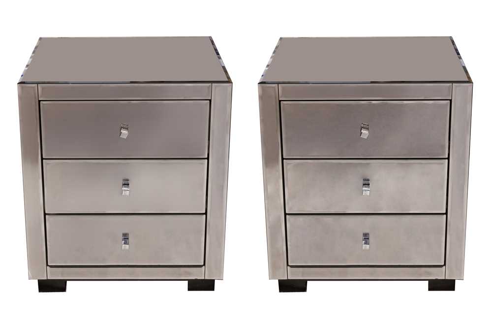 Lot 308 - OKA; A PAIR OF CONTEMPORARY MIRRORED BEDSIDE CHESTS