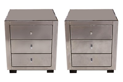 Lot 376 - OKA; A PAIR OF CONTEMPORARY MIRRORED BEDSIDE CHESTS