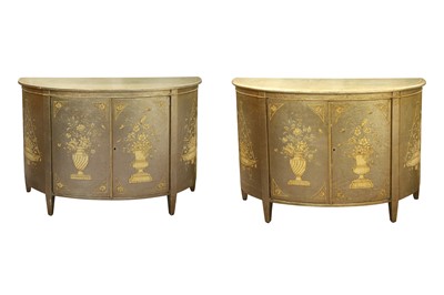Lot 368 - THEODORE ALEXANDER: A PAIR OF DEMI LUNE SIDE CABINETS