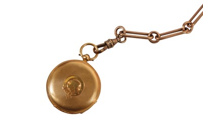 Lot 118 - A GOLD FOB WATCH AND CHAIN