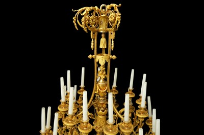 Lot 107 - AN IMPRESSIVE EMPIRE STYLE ORMOLU CHANDELIER