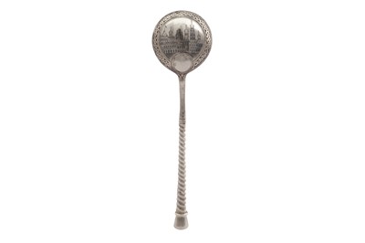 Lot 138 - AN ALEXANDER III LATE 19TH CENTURY RUSSIAN 84 ZOLOTNIK AND NIELLO SPOON, MOSCOW PROBABLY 1878 BY И.X