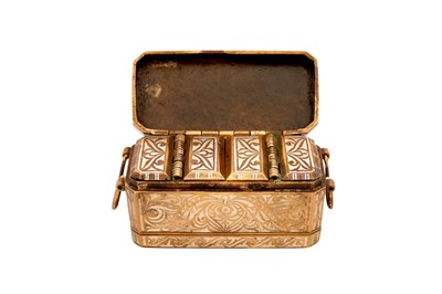 Lot 840 - A SILVER-INLAID BRASS BETEL BOX (LUTUAN)