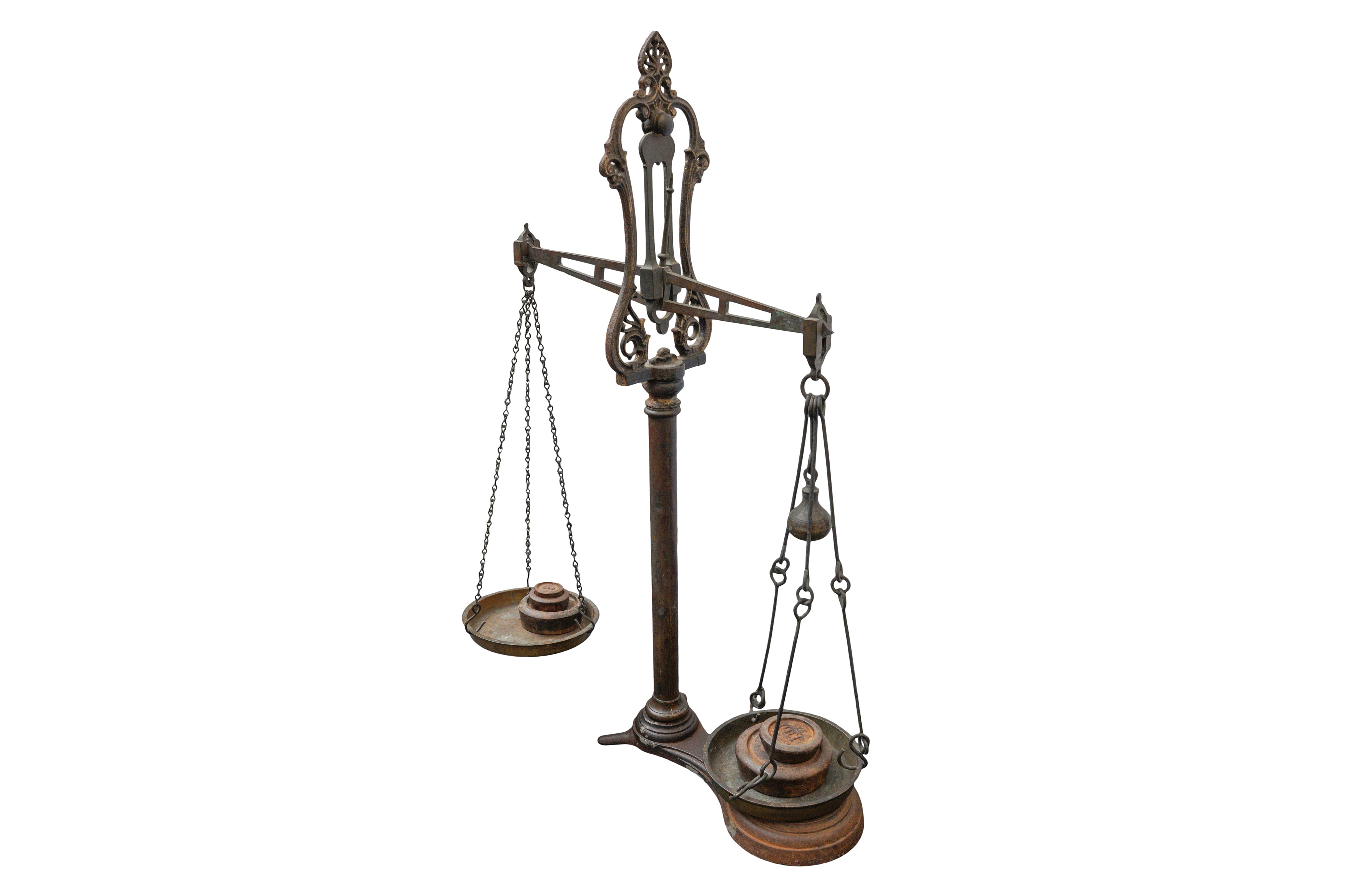 Lot 667 - A SET OF VICTORIAN AVERY IRON COUNTER TOP