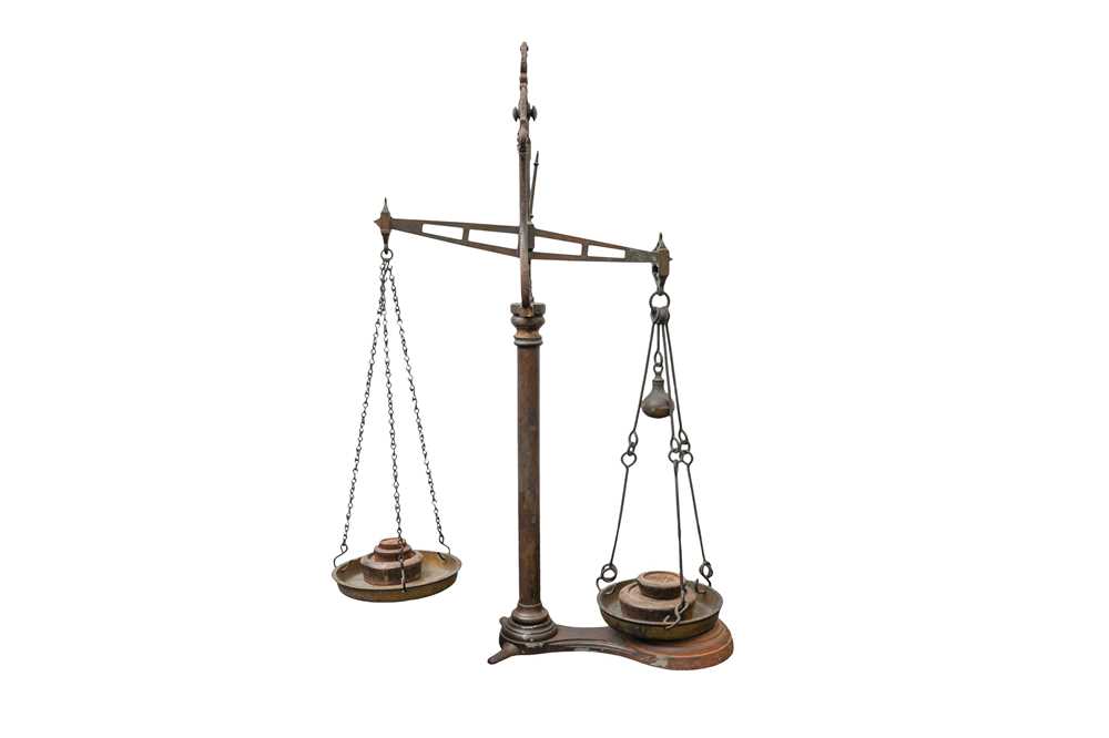 Lot 667 - A SET OF VICTORIAN AVERY IRON COUNTER TOP