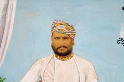 Lot 210 - A TINTED LITHOGRAPHED SEATED PORTRAIT OF AN INDIAN MAHARAJA