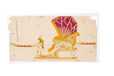 Lot 108 - A TINTED DRAWING OF A TRADITIONAL NORTH INDIAN RED-HOODED TONJON PALANQUIN