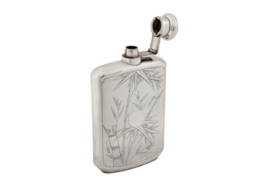 Lot 142 - An early 20th century Chinese export silver spirit hip flask, Shanghai circa 1930 by Hua, retailed by Tack Hing