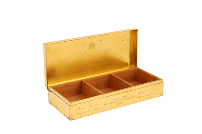 Lot 12 - A cased unique mid-20th century American gem set sterling silver gilt cigarette box, New York dated 1960 by Tiffany and Co