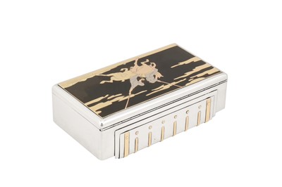 Lot 13 - Polo interest – A fine early 20th century Art Deco sterling silver, gold, and lacquer cigarette box, Paris by Lacloche Frères, import marks for London 1929 by George Stockwell