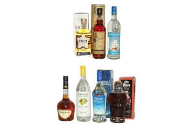 Lot 819 - Assorted Rum and Other Spirits: 1812, Old Monk, Courvoisier etc, seven bottles