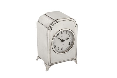 Lot 44 - A George V sterling silver cased timepiece or carriage clock, London 1912 by William Comyns, retailed by Tiffany