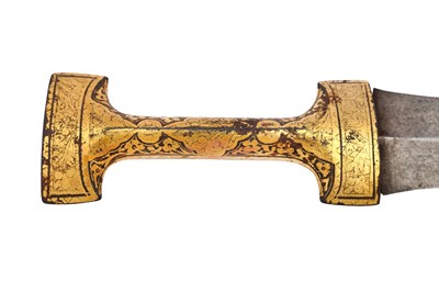 Lot 417 - A GOLD-DAMASCENED HILTED STEEL KHANJAR DAGGER