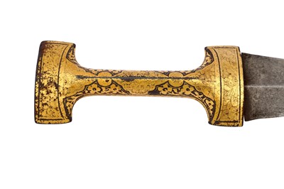 Lot 417 - A GOLD-DAMASCENED HILTED STEEL KHANJAR DAGGER