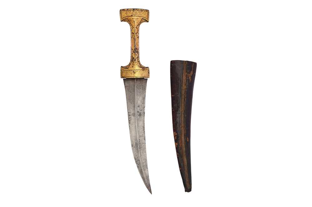 Lot 417 - A GOLD-DAMASCENED HILTED STEEL KHANJAR DAGGER