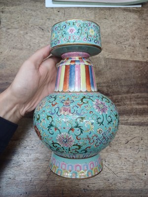 Lot 160 - A CHINESE FAMILLE-ROSE TIBETAN-STYLE 'BUMPA' VASE