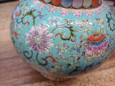 Lot 160 - A CHINESE FAMILLE-ROSE TIBETAN-STYLE 'BUMPA' VASE