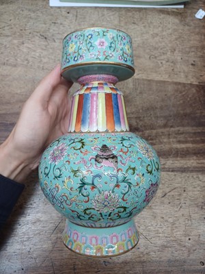 Lot 160 - A CHINESE FAMILLE-ROSE TIBETAN-STYLE 'BUMPA' VASE