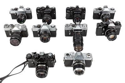 Lot 1133 - Ten Russian SLR cameras.