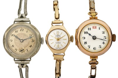 Lot 411 - A GROUP OF THREE LADIES WRISTWATCHES