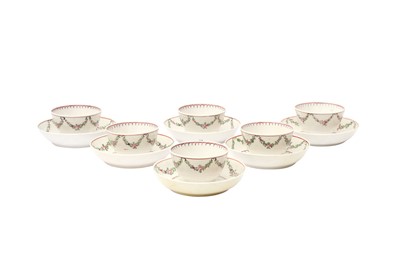 Lot 547 - A SET OF SIX NEWHALL FAMILLE-ROSE CUPS AND SAUCERS