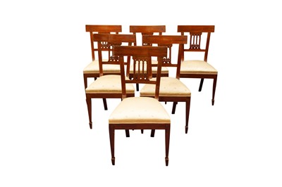 Lot 145 - A SET OF SIX WALNUT BAR BACK DINING CHAIRS, 20TH CENTURY