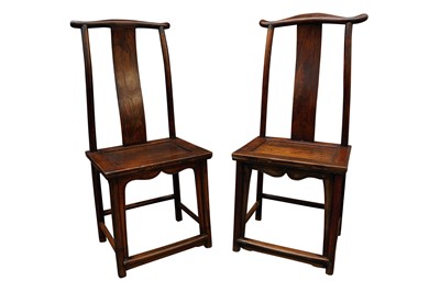 Lot 325 - A PAIR CHINESE WOOD 'OFFICIAL'S HAT' CHAIRS