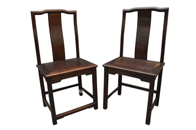 Lot 642 - A PAIR OF CHINESE MAHOGANY 'OFFICIAL'S HAT' CHAIRS