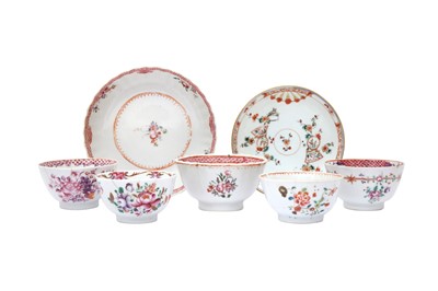 Lot 59 - FIVE CHINESE FAMILLE-ROSE CUPS AND TWO SAUCERS