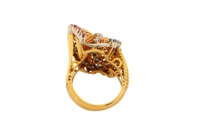 Lot 6 - A DIAMOND, RUBY AND SAPPHIRE RING