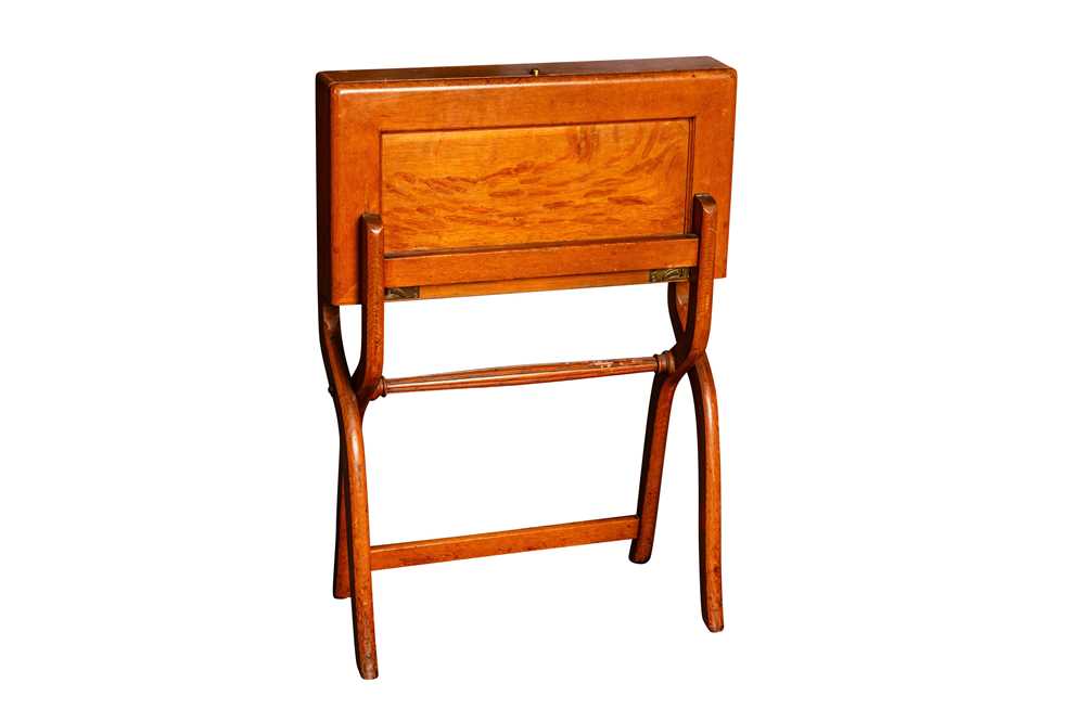 Lot 409 - AN OAK FOLDING CAMPAIGN DESK, CIRCA 1900