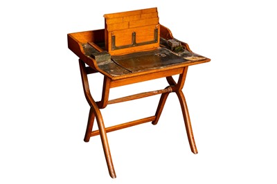 Lot 409 - AN OAK FOLDING CAMPAIGN DESK, CIRCA 1900