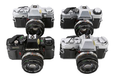 Lot 1091 - Olympus OM20, OM30 & OM40 Cameras, with 50mm f1.8 Lenses.